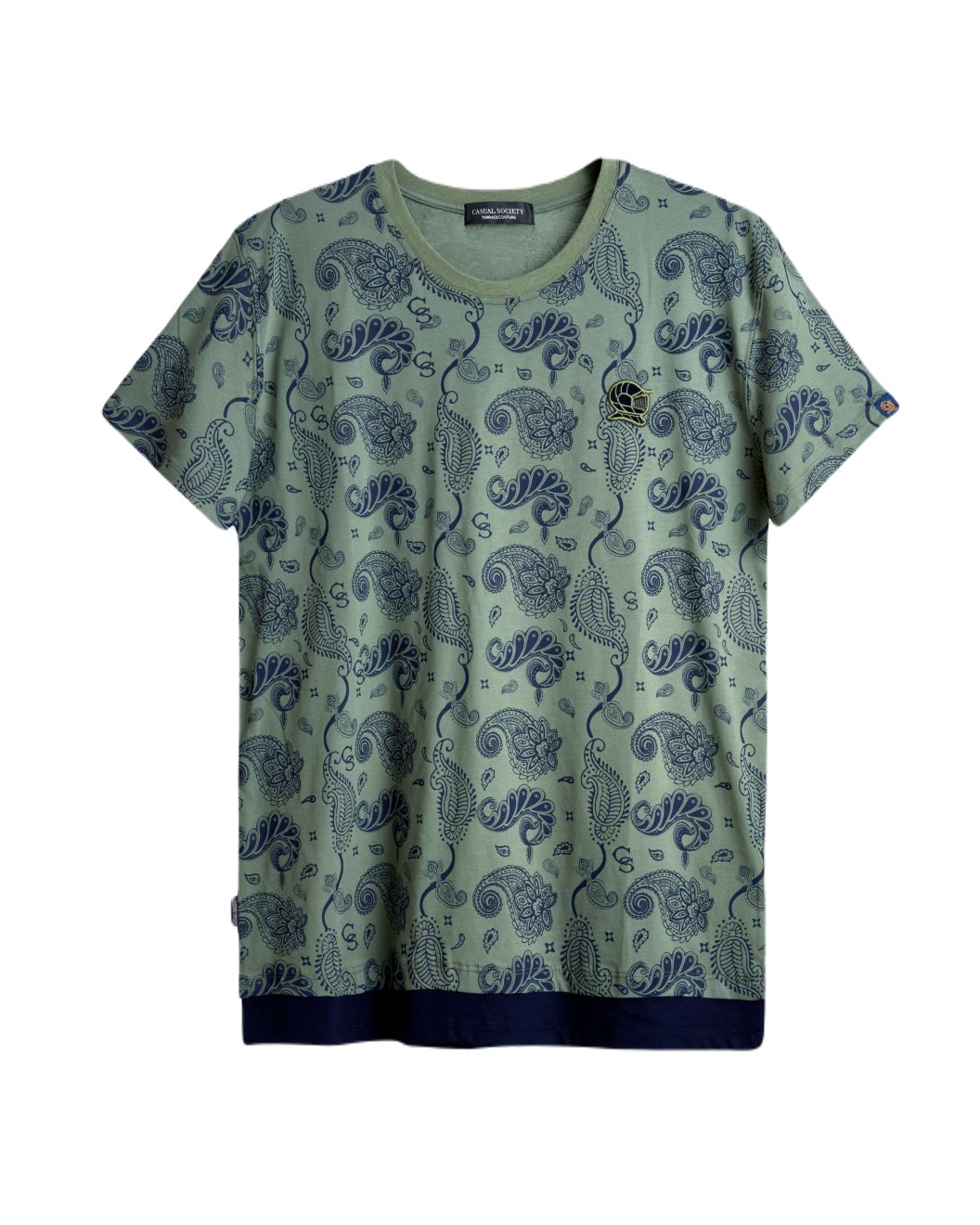 Men's Olive Jersey T-Shirt, Casual Society Paisley Monogram Print