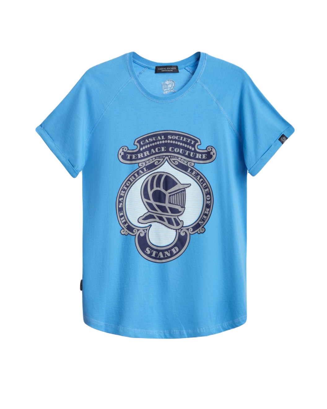 Men's Baby Blue Crew Neck T-Shirt with Raised Rubber Casual Society Printed Logo