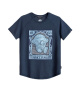 Men's Night Blue, Cotton T-Shirt, Raglan Cut, with Light Blue Imbossed Rubber Print & Velvet Applique Logo