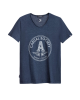 Men's Night Blue Cotton Melange T-Shirt, A Grade Rubberised Print with Velvet Logo Rear