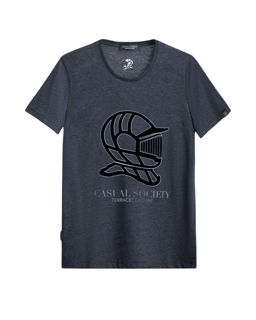 Men's Anthracite Grey Cotton Melange T-Shirt, with Classic Casual Society Logo in Black Flock Print