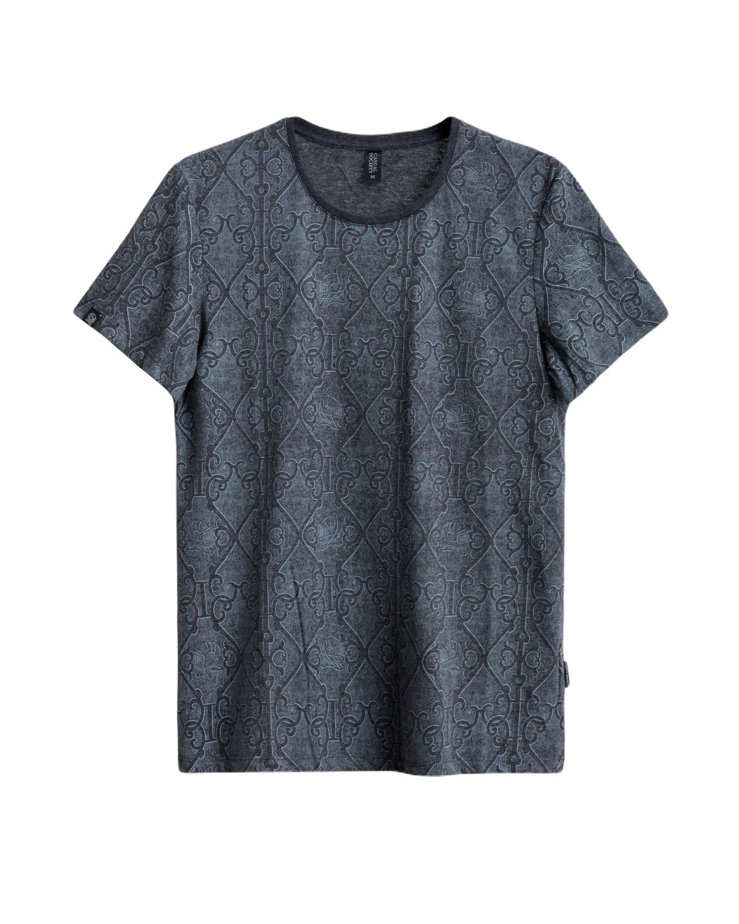 Men's Anthracite Grey Cotton Melange T-Shirt, with Antique White Barouque Gate Print